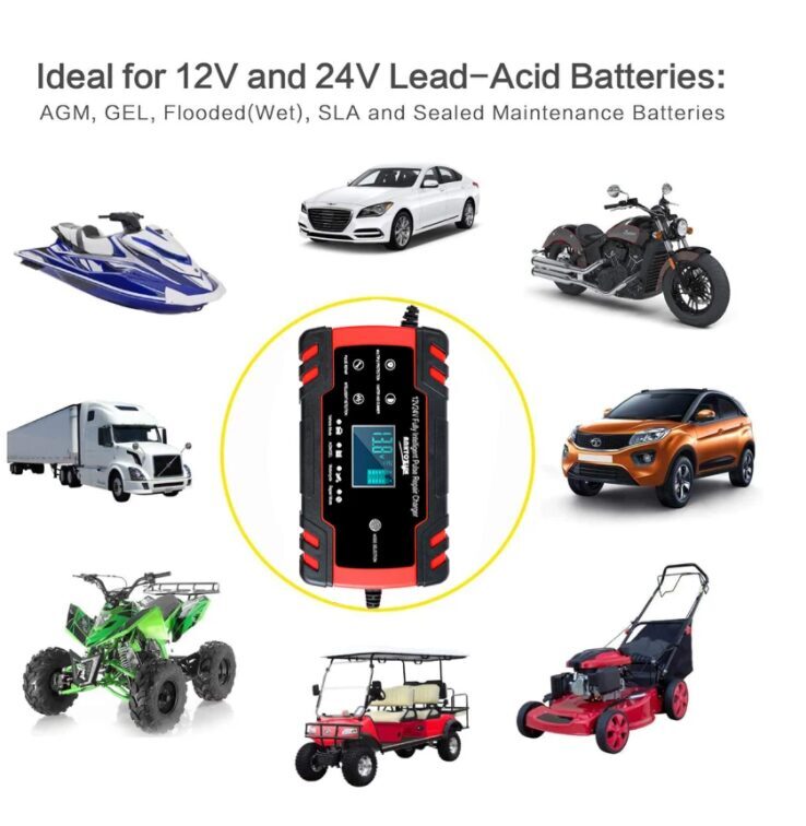 Akumulatora lādētājs - automašīnai, smagajai mašīnai, motociklam, 12 un 24V, 8A