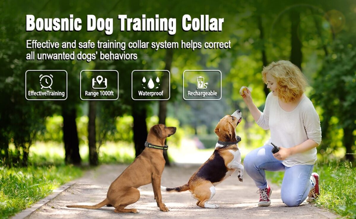 Suņu dresūras - treniņu siksna ar pulti un elektro impulsu, vibrācijas režīmu un skaņas signālu, 1000m(1km), uzlādējama, mitrumizturīga, LCD ekrāns