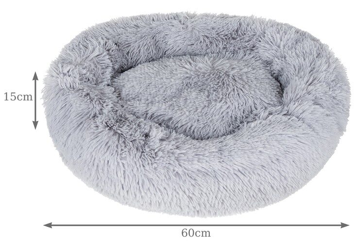 Suņu/kaķu siltā gulta, ar neslīdošu apakšu, pūkainā guļvieta, pelēka 600 mm x 600 mm