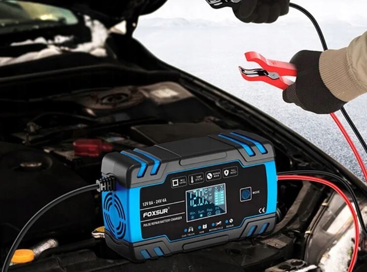 Automātiskais akumulatora lādētājs - automašīnai, smagajai mašīnai, motociklam, 12 un 24V, 8A