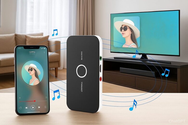 Bluetooth audio raidītājs, bezvadu RCA uztvērējs, adapteris mūzikas atskaņošanai automašīnai, TV, datoram, telefonam un austiņām, AUX, USB, Stereo 