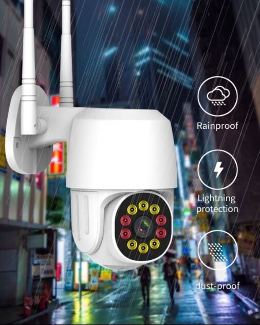 Bezvadu Wi Fi novērošanas kamera āra apstākļiem ar ieraksta funkciju, kustības sensors, full HD, grozāma no telefona 355 grādos, nakts redzamība