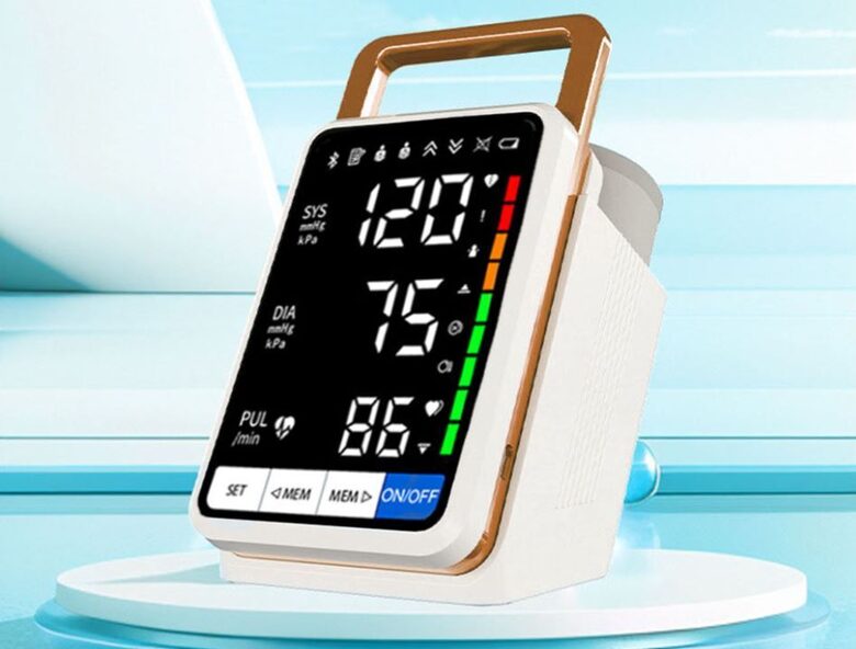 Digitālais augšdelma asinsspiediena mērītājs ar LCD displeju, akumulatoru un aritmijas kontroli, uzlādējams