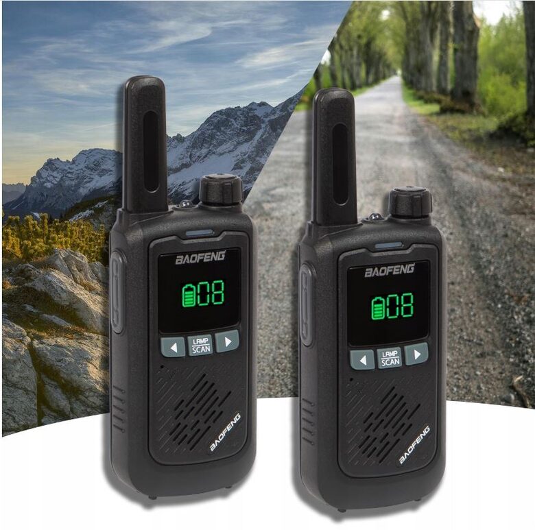 Rācijas Baofeng BF-T17 diapazons līdz 8km, 2 gab komplekts ar lādētāju un piederumiem