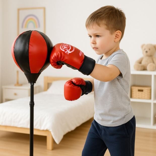 Bērnu boksa komplekts ar cimdiem, 70-104cm, regulējams statīvs + pumpis