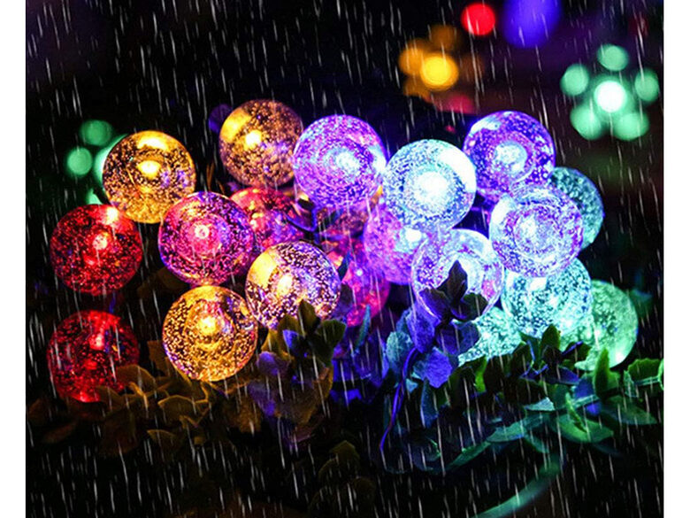 Dārza virtene, solārais āra apgaismojums dārzam, 20 LED bumbiņas, ar saules paneli, daudzkrāsains