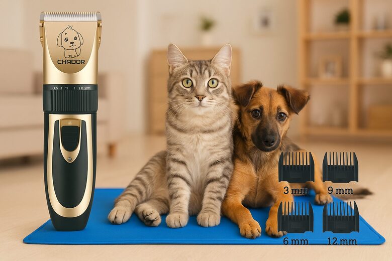Dzīvnieku spalvu griešanas mašīna - suņu un kaķu matu profesionālais trimmeris, ar 4 dažāda izmēra uzgaļiem