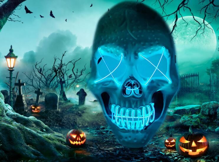 Galvaskausa maska, LED spīdošā sejas maska helovīnam un ballītēm, dažādās krāsās