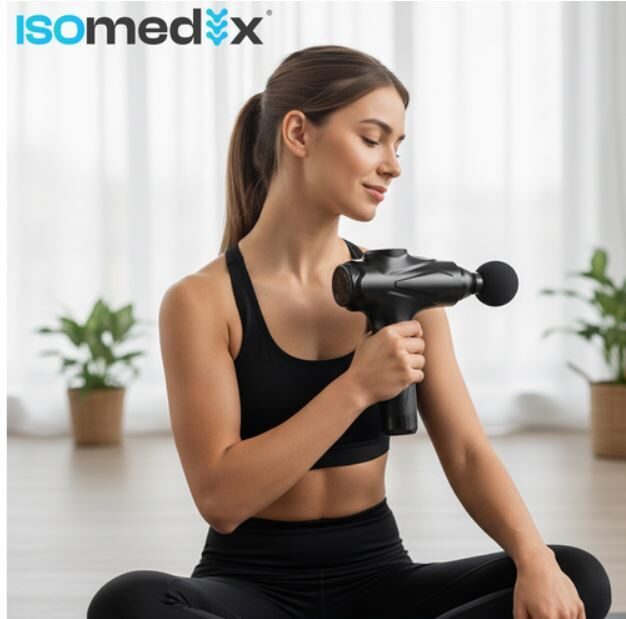 Masāžas ierīce, pistole ar 10 dažādiem masēšanas uzgaļiem visām ķermeņa daļām, un 30 intensitātes režīmiem, ļoti jaudīga, muskuļu, muguras, kakla, roku un kāju masieris, elektriskais masažieris, LCD displejs,45w