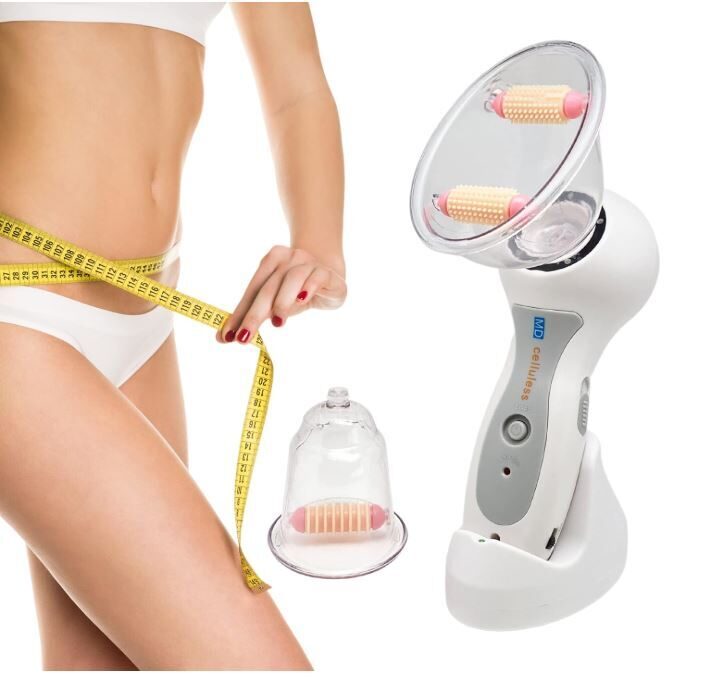 Pretcelulīta masāžas ierīce, vakuuma masažieris ādas uzlabošanai un celulīta ārstēšanai, ar uzlādes staciju un 2 dažāda izmēra burciņām