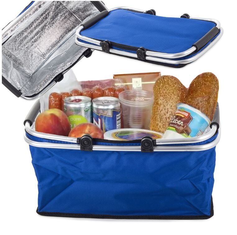 Termo kaste piknikam, pārnēsājama un saliekama termo soma ceļojumam un atpūtai, 48 cm x 28 cm x 22 cm, zilā krāsā