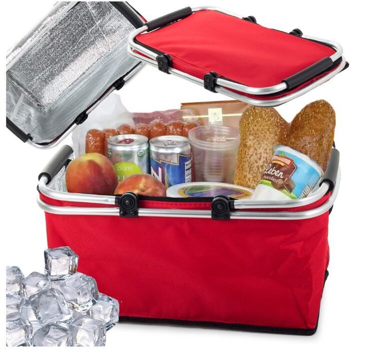 Termo soma piknikam, pārnēsājama un saliekama termo kaste ceļojumam un atpūtai, 48 cm x 28 cm x 22 cm, sarkanā krāsā