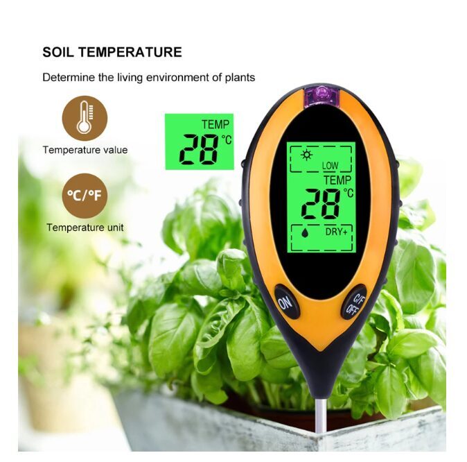 4 in 1 , augsnes pH mērītājs, temperatūras, gaismas un mitruma testeris