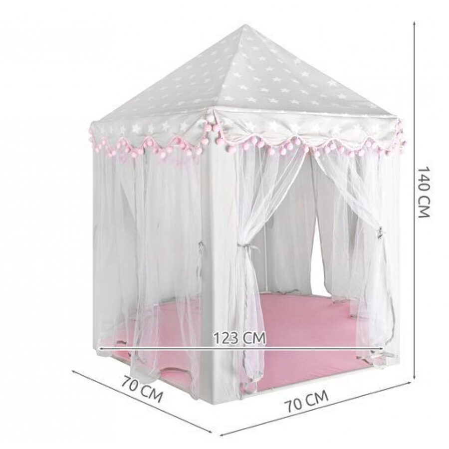 Princešu pils - rozā meiteņu māja, telts ar baldahīnu