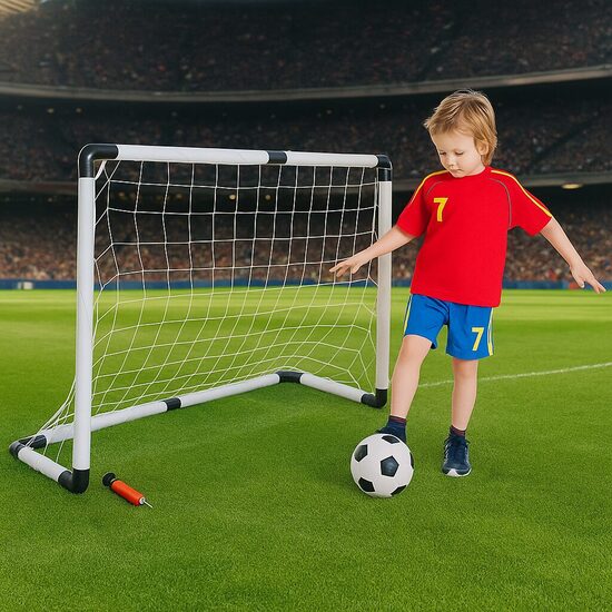Futbola vārti bērniem, bērnu komplekts ar vārtiem, bumbu un pumpi, 120x80x40cm