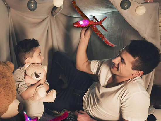 Putuplasta lidmašīna bērniem ar LED apgaismojumu 47cm - rotaļu planieris sarkanā krāsā
