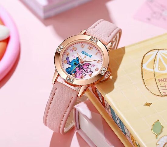 Bērnu rokas pulkstenis '' Lilo & Stitch '', pulkstenītis bērniem ar Stiču, maigi rozā