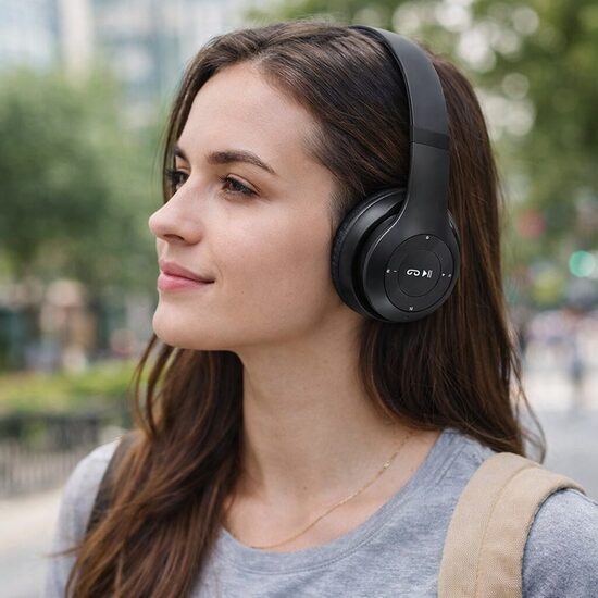 Bluetooth bezvadu austiņas ar mikrofonu, MP3, FM, SD, Melnā krāsā