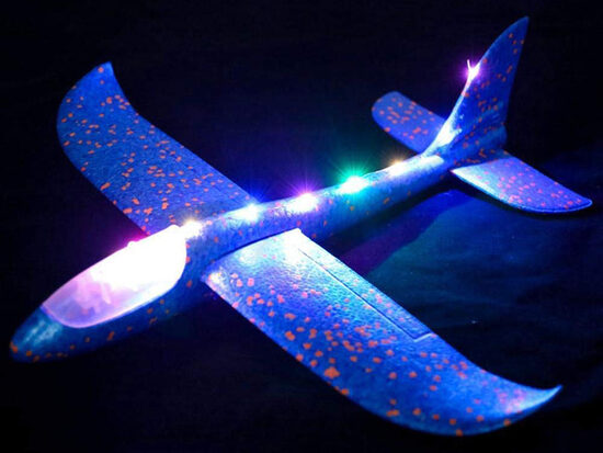 Putuplasta lidmašīna bērniem ar LED apgaismojumu 47cm - rotaļu planieris zilā krāsā