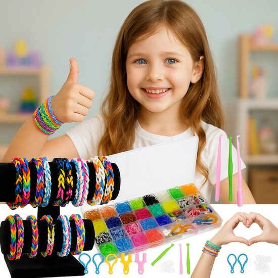 Bērnu rokassprādžu veidošanas komplekts, Gumijas lentes DIY rokassprādzēm bērniem, 1500 gab.