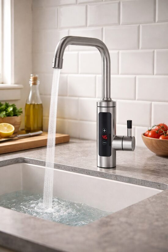 Elektriskais virtuves jaucējkrāns, ūdens maisītājs ar caurplūdes sildītāju, mini boilers ar LCD displeju, 220V, 3000W