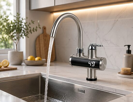 Elektriskais ūdens sildītājs, 3000 W, caurplūdes krāns ar LED temperatūras displeju, mini boileris