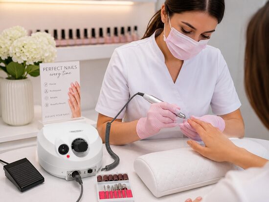Manikīra un pedikīra nagu frēze + uzgaļi, 65W, komplekts nagu vīlēšanai, 35 000 apgriezieni minūtē 
