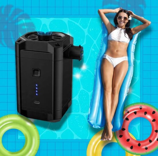 Elektriskais matraču pumpis - kompakts ceļojumu sūknis, ar akumulatoru un dažādiem uzgaļiem, uzlādējams