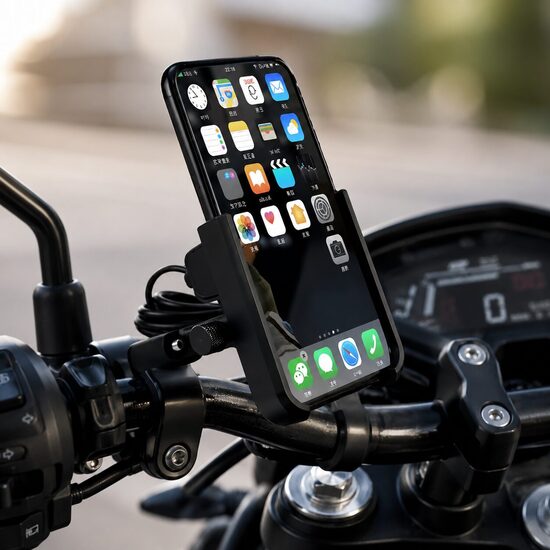 Motocikla tālruņa turētājs ar USB uzlādi, regulējams moto telefona turētājs ar kronšteinu