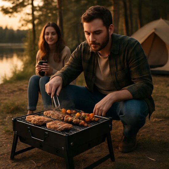 Pārnēsājams kempinga grils, portatīvs un saliekams ceļojumu ogļu BBQ mangālis