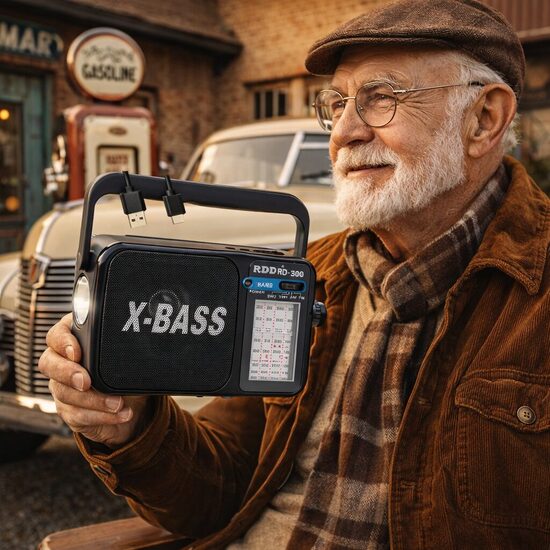 FM radio x-bass, pārnēsājams radio retro stilā ar akumulatoru un lukturīti, fm, am