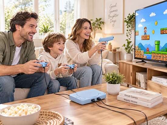 RETRO spēļu konsole ar 2 pultīm un pistoli, iebūvētas spēles, TV, AV