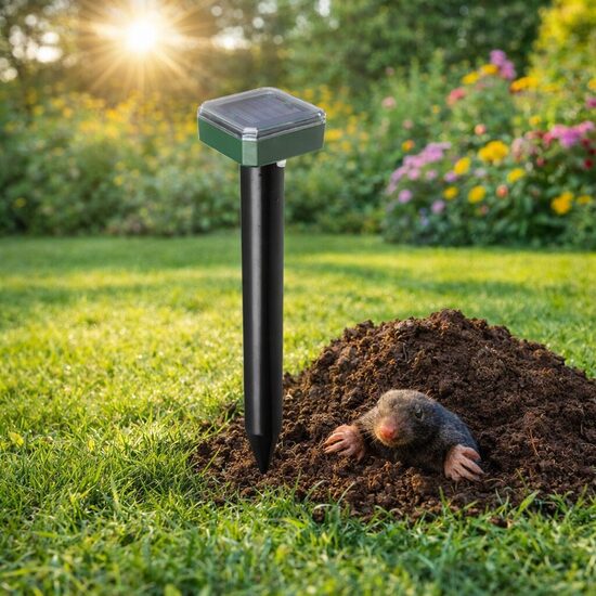 Kurmju atbaidītājs ar saules paneli, ultraskaņas dzīvnieku atbaidīšanas ierīce (Darbojas pret kurmjiem, pelēm, ūdensžurkām, caunām) 1000m2 darbības diapazons