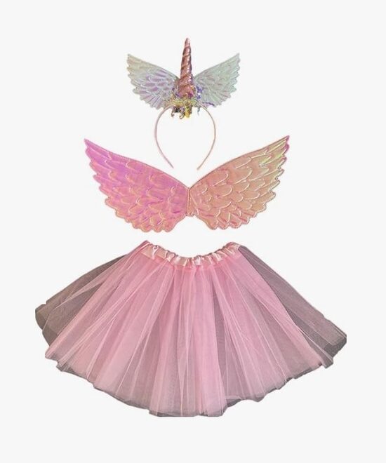 Vienradža kostīms meitenēm (3in1) trīsdaļīgs tērps bērniem ar spārniem, svārkiem un galvas stīpu