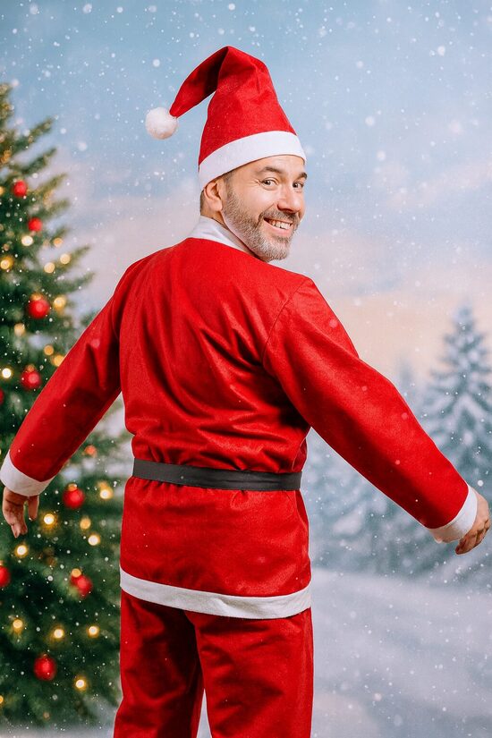 Ziemassvētku vecīša kostīms ar bārdu un cepuri, Santa Klausa tērps vīriešiem