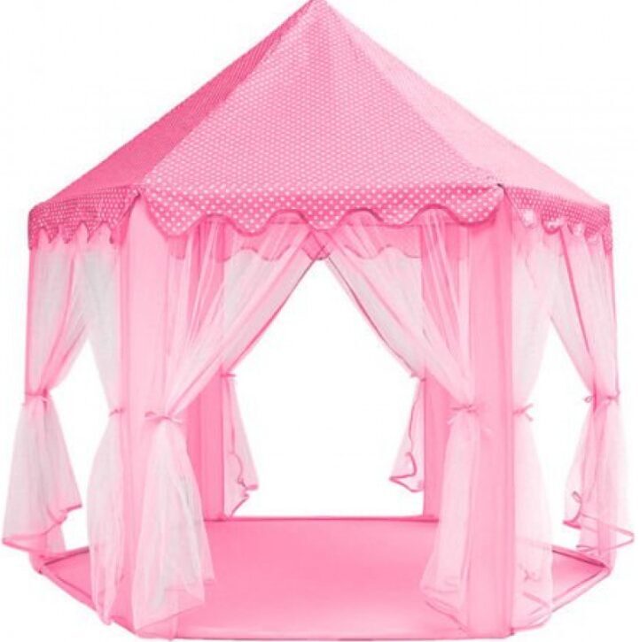 Bērnu princešu telts/ pils, rotaļu māja ar baldahīnu, XXL, rozā krāsā, 135 x 135 x 140cm 
