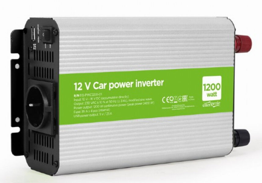 Strāvas pārveidotājs 12V - 220v 1200W automašīnas sprieguma invertors, ar LED statusa indikatoru