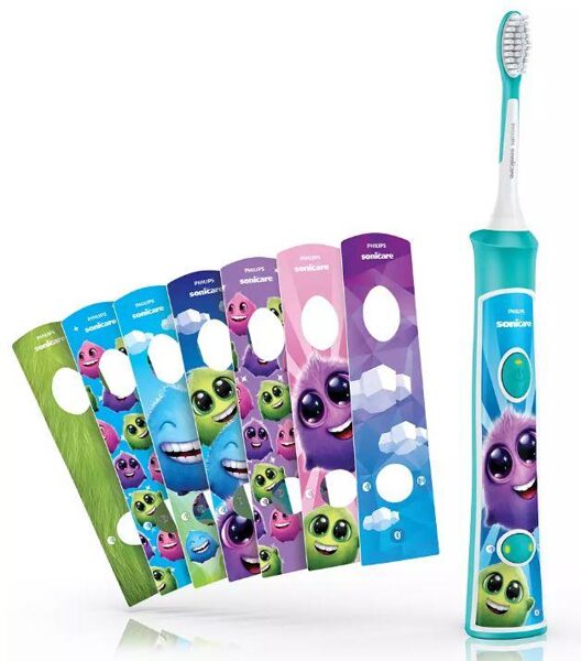 Elektriskā zobu birste bērniem, ar dizainu un 8 maināmām uzlīmēm, HX6322/04 PHILIPS
