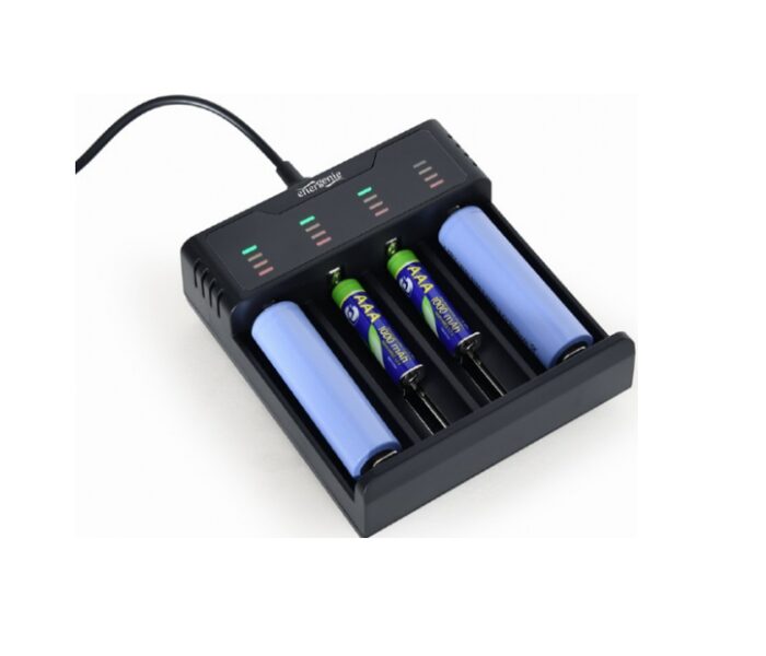 Akumulatoru lādētājs Gembird, USB 4x porti AA un AAA baterijām, Ni-MH + Li-ion ātrās uzlādes ierīce