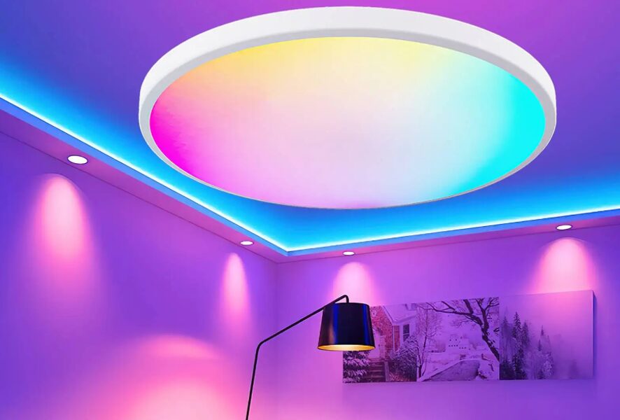 LED griestu apgaismojums, ''Smart gudrā lampa Wi-Fi RGB'' mājai, viesistabai vai guļamistabai, savienojama ar tālruni, korpusa krāsa melna vai balta