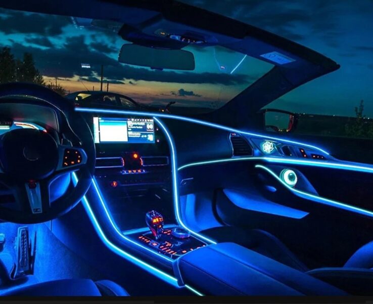Automašīnas LED stilizācijas salona apdares lente, neona zilā krāsā, 3m