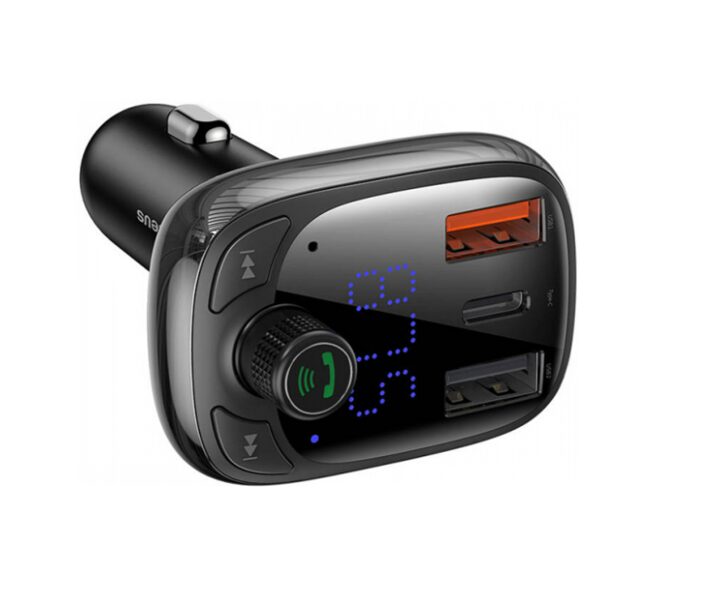 FM Modulators - automašīnas bluetooth transmiteris ar USB, Type-C, Fast Charger, Baseus T typed S-13, brīvroku funkcija, handsfree, melns