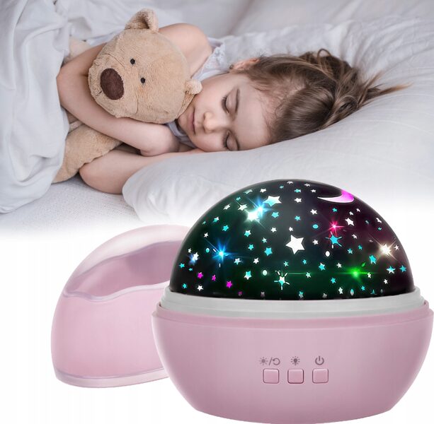 Nakts lampa rotējoša, ar zvaigžņu projektoru un 2 maināmām tēmām (okeāns un zvaigznes), ar USB vadu, bērnu naktslampa zila vai rozā