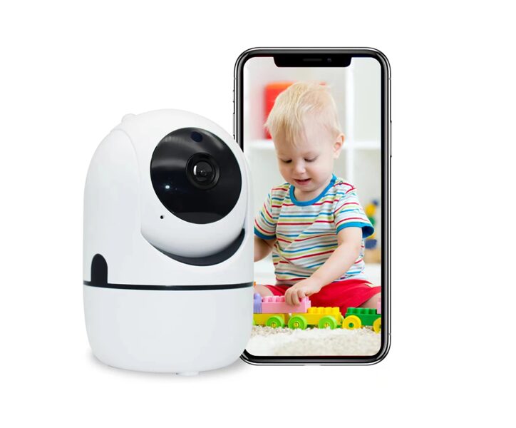 Bezvadu video novērošanas WiFi kamera iekštelpām, 360 grādu rotācija no viedtālruņa, nakts redzamība, kustības sensors 