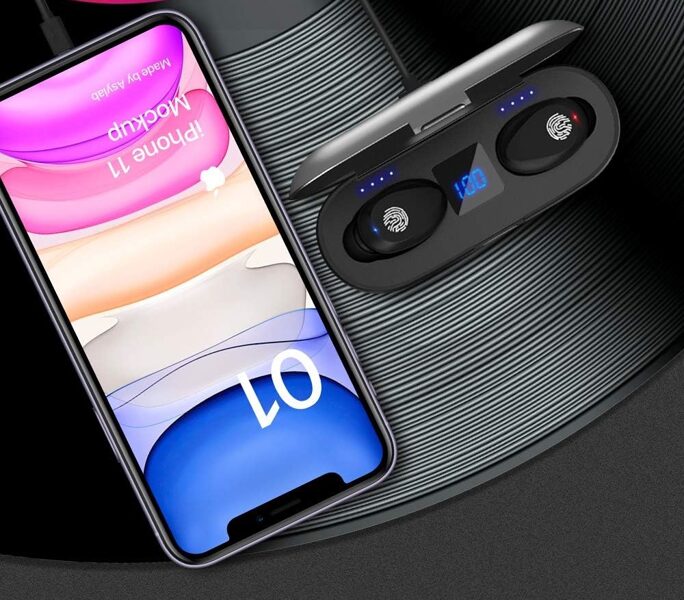 Bezvadu austiņas ar uzlādējamu kastīti, bluetooth savienojums