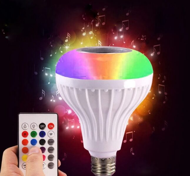 Bluetooth spuldze - lampa ar pulti, RGB krāsains ballīšu vai mājas apgaismojums + mūzikas atskaņotājs, E27