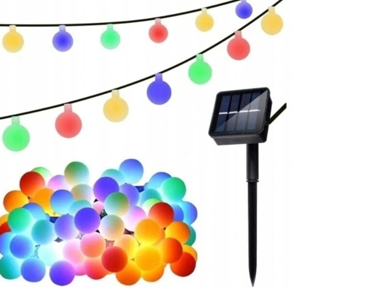 Dārza virtene ar saules paneli un gaismas sensoru, 50 LED gaismas bumbiņas, 8 režīmi, 6.70m, ūdensizturīga, daudzkrāsains ''multicolor''