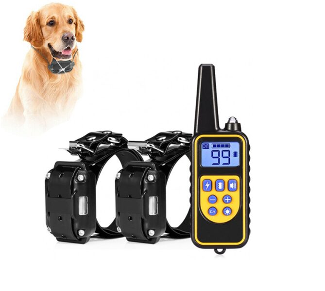 Suņu, kucēnu dresūras siksna - treniņu kakla siksna 2 suņiem (800m) ar skaņu, vibrāciju un elektro impulsu, ar divām kakla siksnām