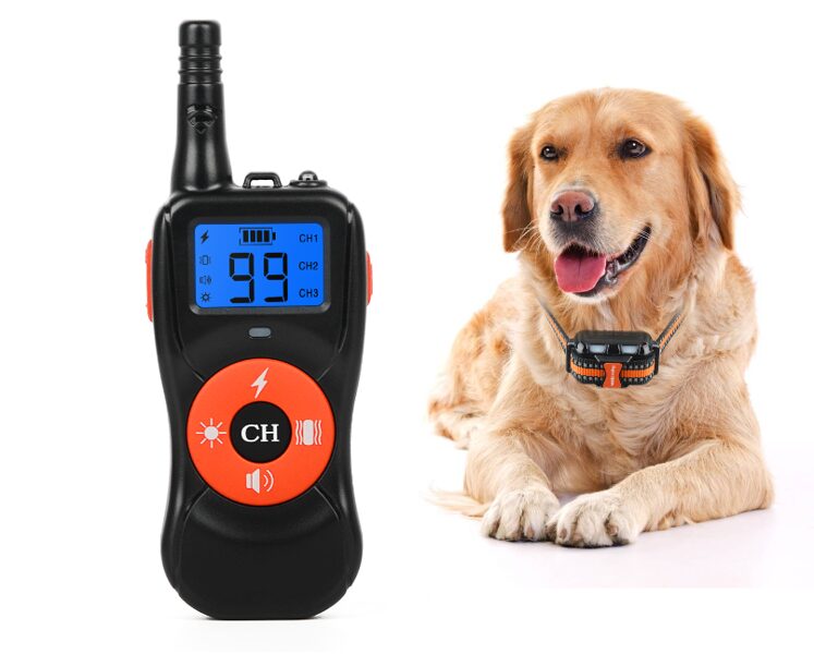 Dresūras kakla siksna suņiem ar pulti, 800m distance, (skaņa, vibrācija, elektro impulss), uzlādējama un mitruma izturīga, LED apgaismojums uztvērējam  