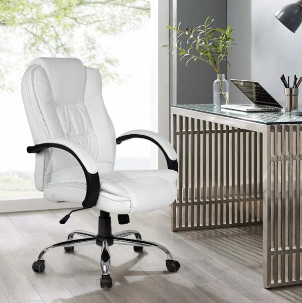 Ergonomisks ofisa krēsls, eko ādas biroja datorkrēsls, baltā krāsā